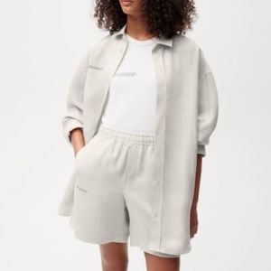 PANGAIA Aloe Linen Collared Long Sleeve Shirt in Limestone size S